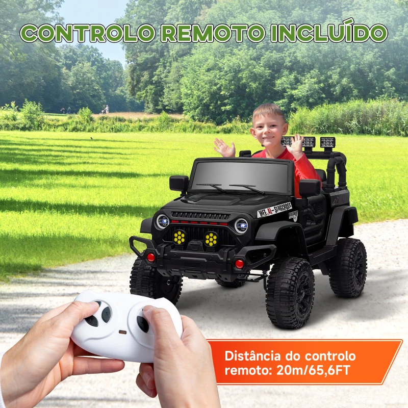 AIYAPLAY Carro Elétrico para Crianças com Bateria de 12V Controlo Remoto Faróis LED Buzina e Música 100x63x65 cm Preto