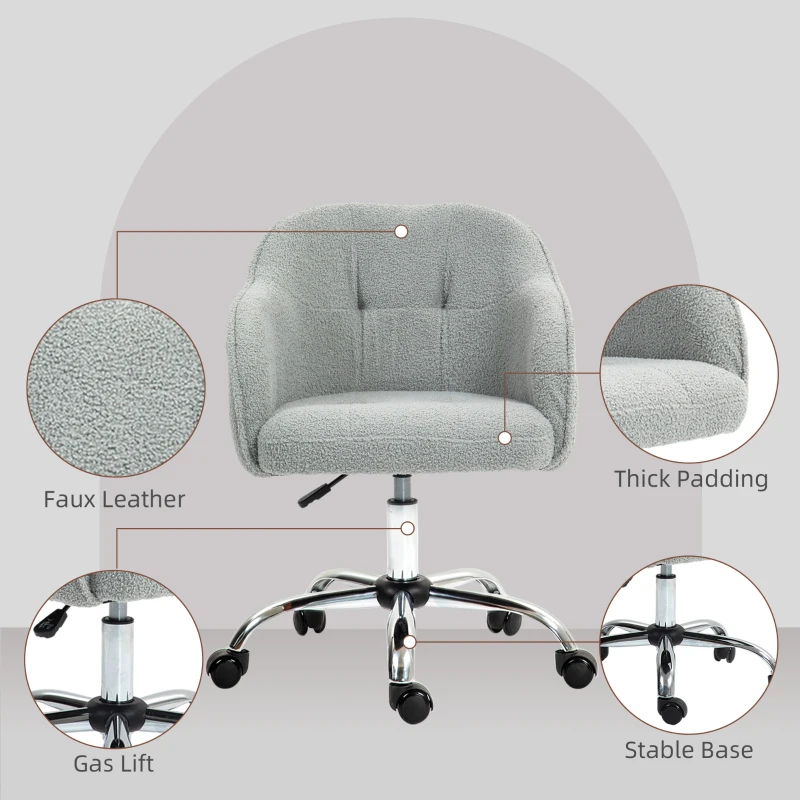 HOMCOM Teddy Fleece Swivel Office Chair - Grey