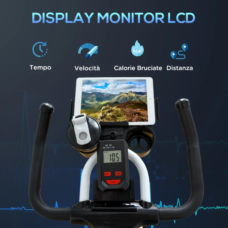 HOMCOM Cyclette Professionale, Bici da Spinning,Cyclette da Camera Regolabile con Schermo LCD e Portabicchieri, Volano 8kg, Bianco