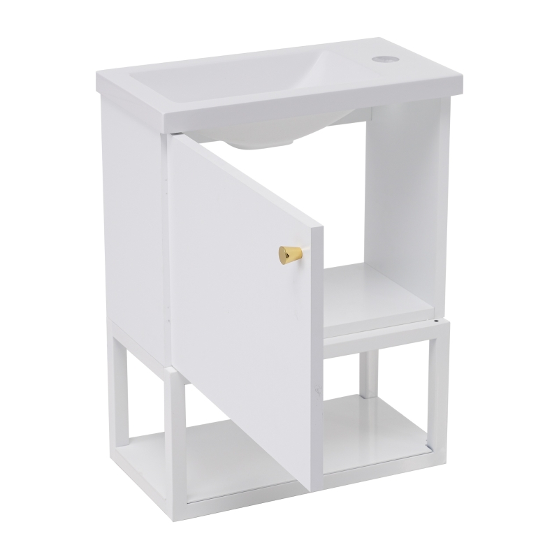 Mobile bagno con lavabo e mobiletto 40 cm, sospeso, salvaspazio, facile da montare,Bianco