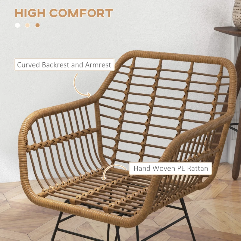 HOMCOM Set van 2 Boho-Stijl Stoelen, Keukenstoelen, PE-Rattan, 56 x 60 x 79 cm, Natuurlijk + Zwart