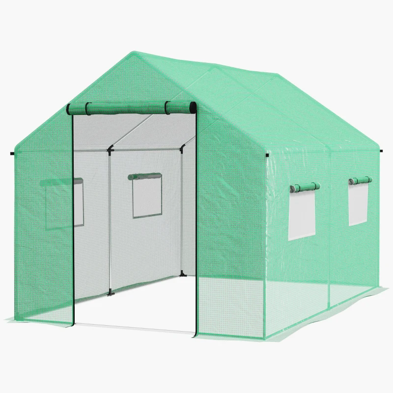 Outsunny Estufa tipo Túnel 2x3x2 m Estufa de Exterior com 4 Janelas de Malha e Porta com Fecho de Correr Estufa para Cultivos Anti UV Verde