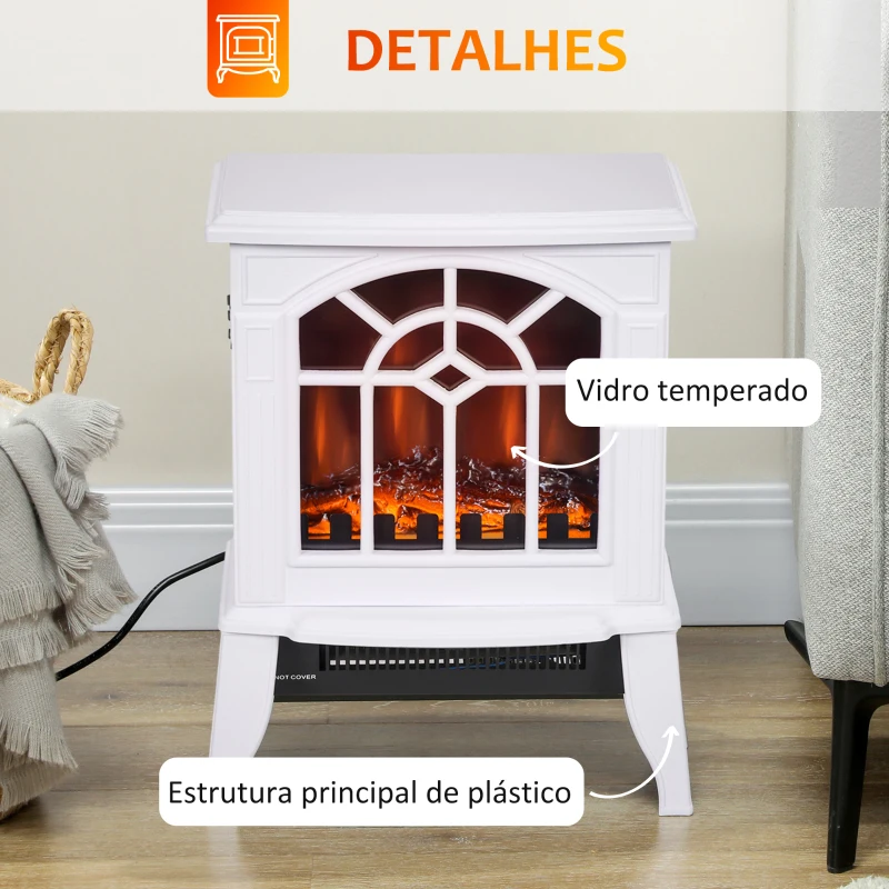 HOMCOM Lareira Elétrica Portátil 1000/2000W com Simulação de Chama Termostato e Proteção de Superaquecimento 36,5x24x46 cm Branco