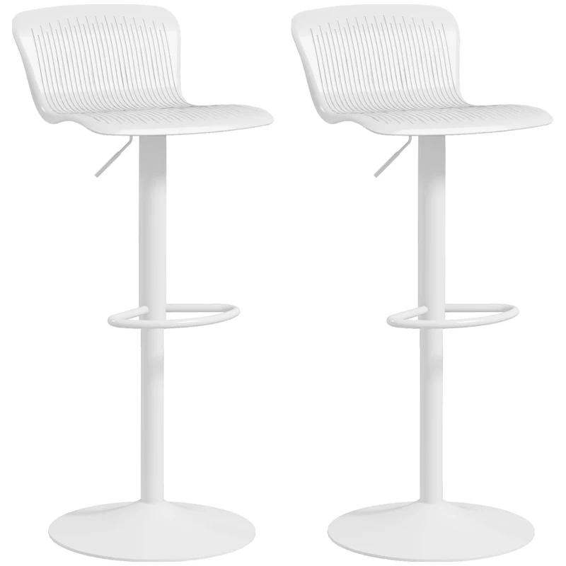 HOMCOM Set 2 Scaune de Bar cu Spătar Ergonomic,  Suport pentru Picioare și Șezut Rotativ, 38,5x40x76,5-97,5 cm, Alb