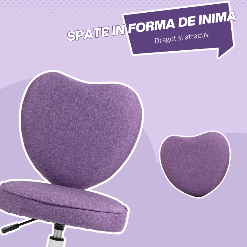 Vinsetto Scaun de Birou în Formă de Inimă cu 5 Rotile Pivotante și Înălțime Reglabilă, 40x50x79-89 cm, Violet(m-5)