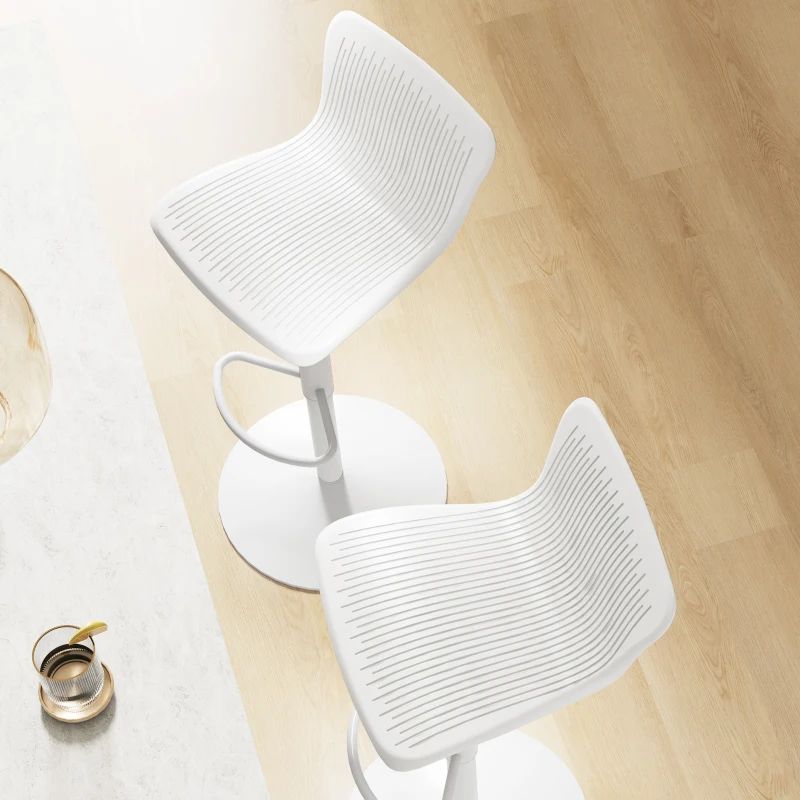 HOMCOM Set 2 Scaune de Bar cu Spătar Ergonomic,  Suport pentru Picioare și Șezut Rotativ, 38,5x40x76,5-97,5 cm, Alb