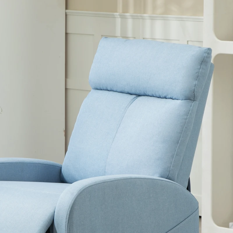 HOMCOM Fotoliu Rabatabil Manual cu Suport pentru Picioare din Material Textil cu Efect de In, 69x85x100 cm, Albastru