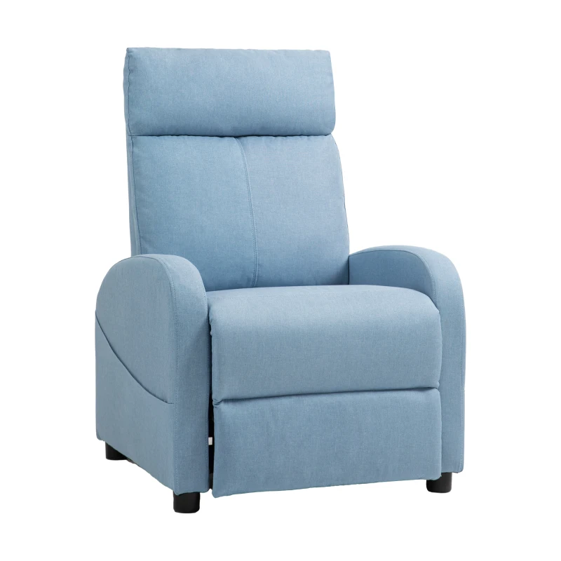 HOMCOM Fotoliu Rabatabil Manual cu Suport pentru Picioare din Material Textil cu Efect de In, 69x85x100 cm, Albastru