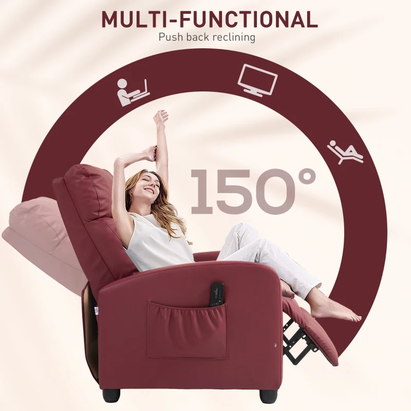 Homcom Fotoliu Masaj 68×88×98 cm – 8 Moduri, Telecomanda & Suport Picioare, Rosu(m-5)