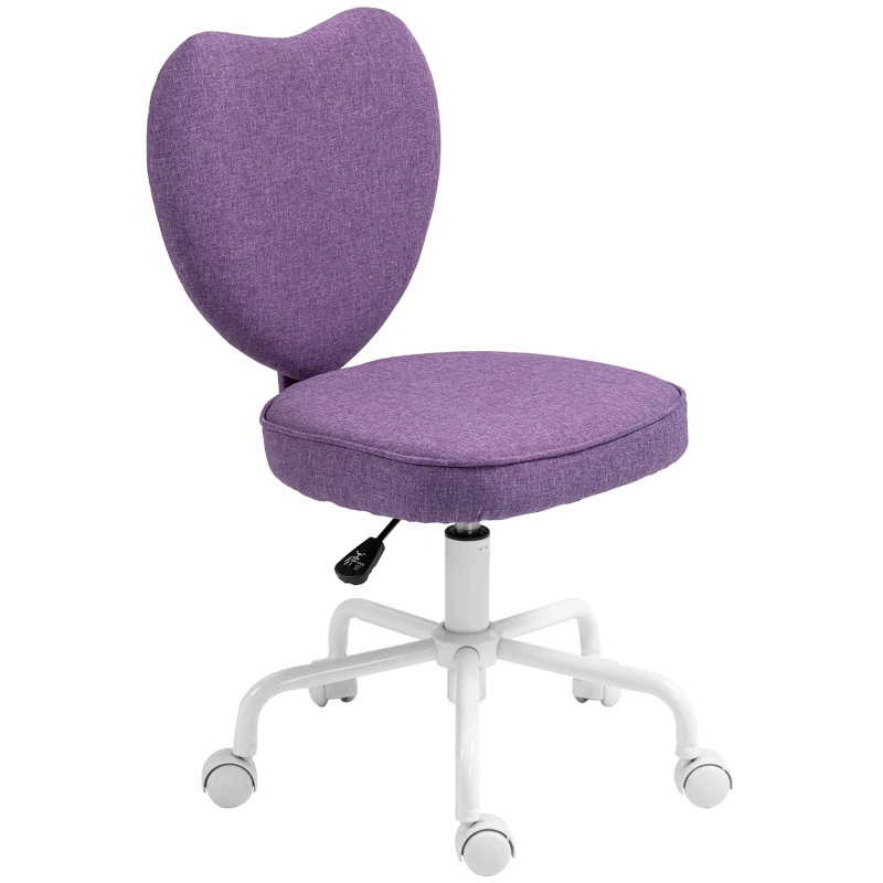Vinsetto Scaun de Birou în Formă de Inimă cu 5 Rotile Pivotante și Înălțime Reglabilă, 40x50x79-89 cm, Violet(m-10)