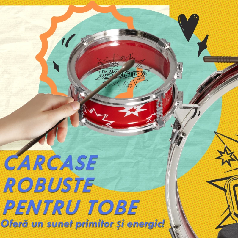 AIYAPLAY Tobe pentru Copii 3-6 Ani din 7 Piese cu Scăunel și Bățuri, Joc Muzical din Plastic și Metal, 72x29x56 cm, Roșu