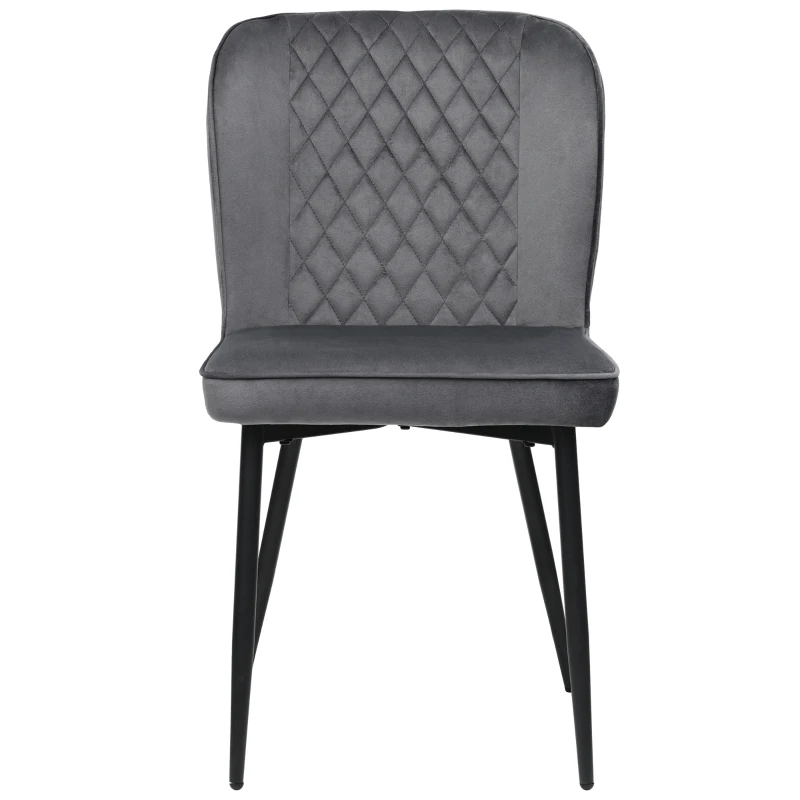 Set de 2 scaune tapițate pentru sufragerie din catifea cu spătar și structură din metal, 47x43x86 cm, Gri