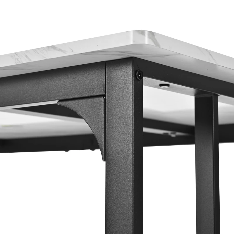 Masă de prânz modernă dreptunghiulară, cu blat din MDF cu model de marmură, 140x80x75 cm, Alb+Negru