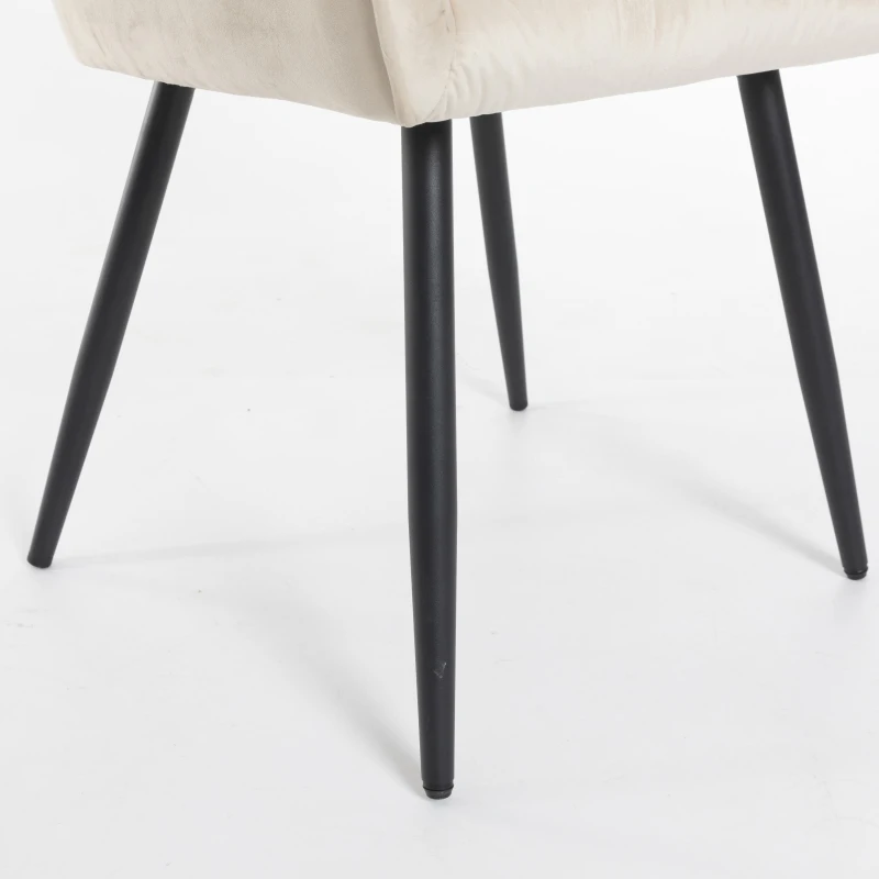 Set di 2 sedie imbottite per sala da Pranzo in Velluto con Braccioli, 44x52x85 cm, Beige