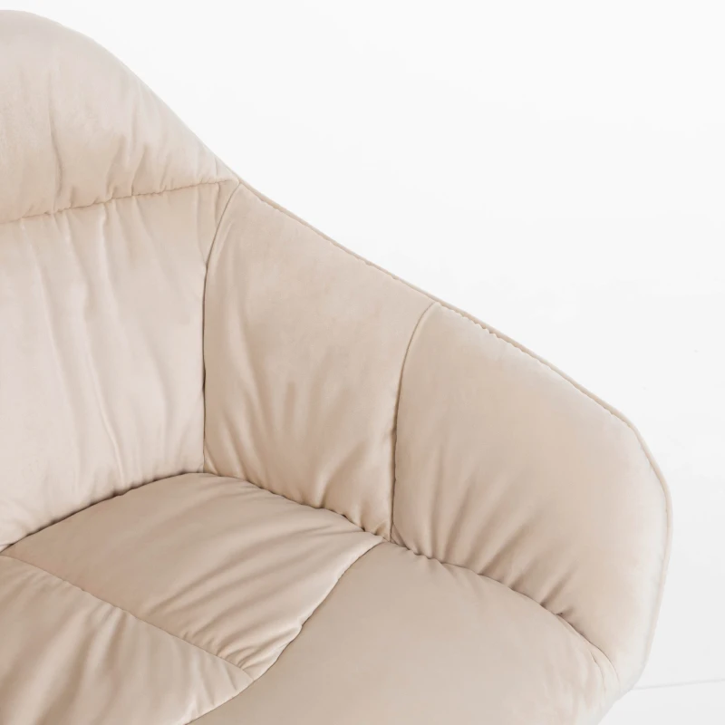 Set di 2 sedie imbottite per sala da Pranzo in Velluto con Braccioli, 44x52x85 cm, Beige