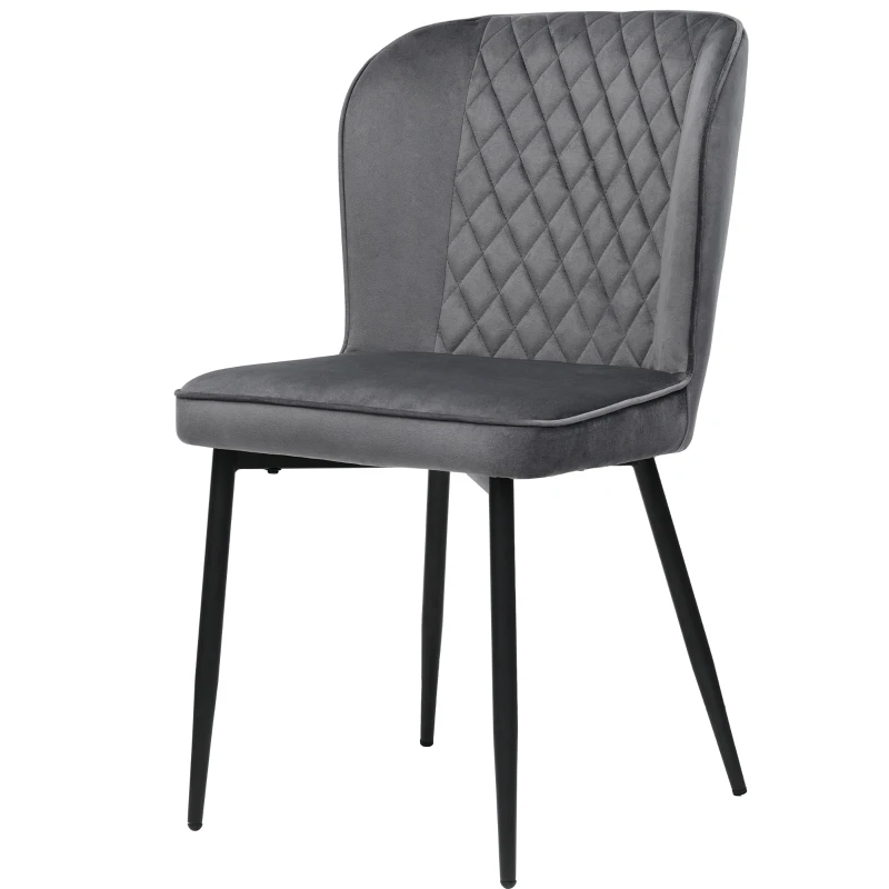 Set de 2 scaune tapițate pentru sufragerie din catifea cu spătar și structură din metal, 47x43x86 cm, Gri