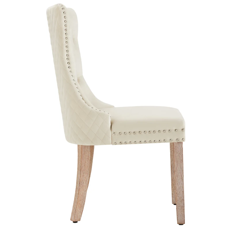 Set di 2 sedie imbottite per sala da Pranzo in Velluto, Design con Cucitura Bottoni, 50x46x91 cm, Beige