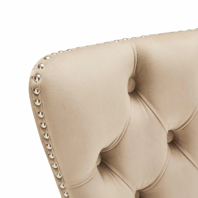 Set di 2 sedie imbottite per sala da Pranzo in Velluto, Design con Cucitura Bottoni, 50x46x91 cm, Marrone Chiaro