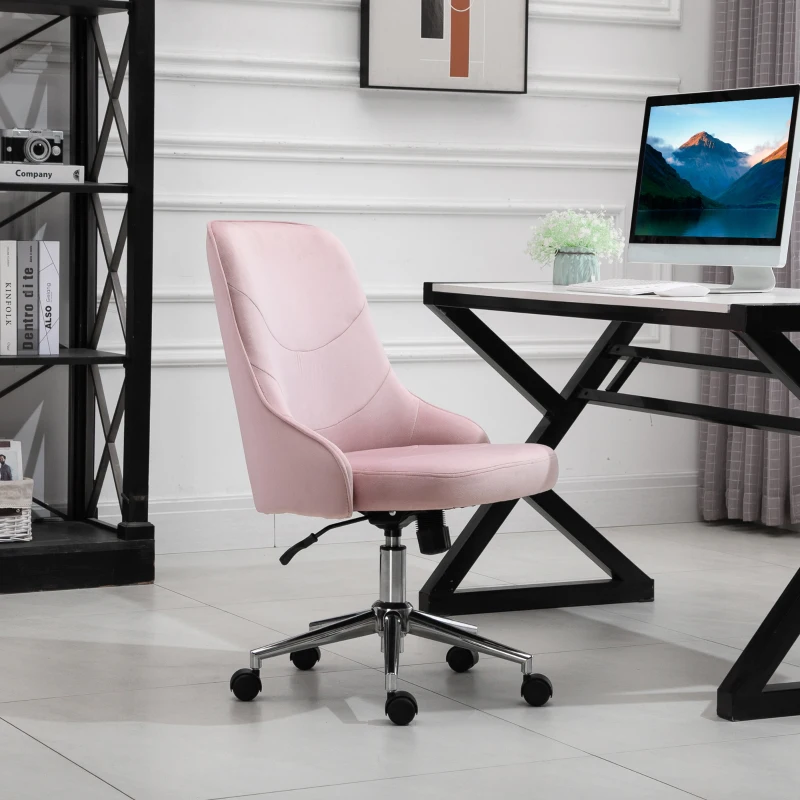 Vinsetto Elegante Bureaustoel in Fluweel Roze met Verstelbare Zithoogte en Kantelfunctie