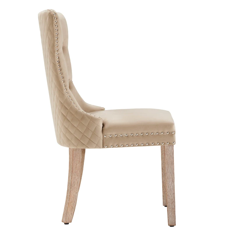 Set di 2 sedie imbottite per sala da Pranzo in Velluto, Design con Cucitura Bottoni, 50x46x91 cm, Marrone Chiaro