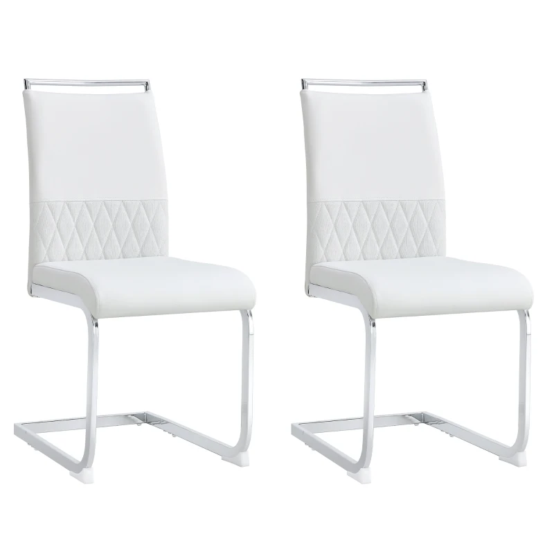 Set di 2 Sedie moderne per sala da pranzo, con schienale alto, in PU e tessuto, per Cucina e ufficio, Bianco