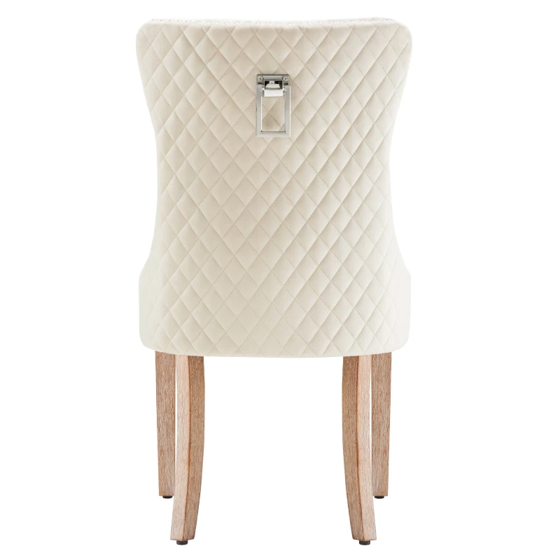 Set di 2 sedie imbottite per sala da Pranzo in Velluto, Design con Cucitura Bottoni, 50x46x91 cm, Beige
