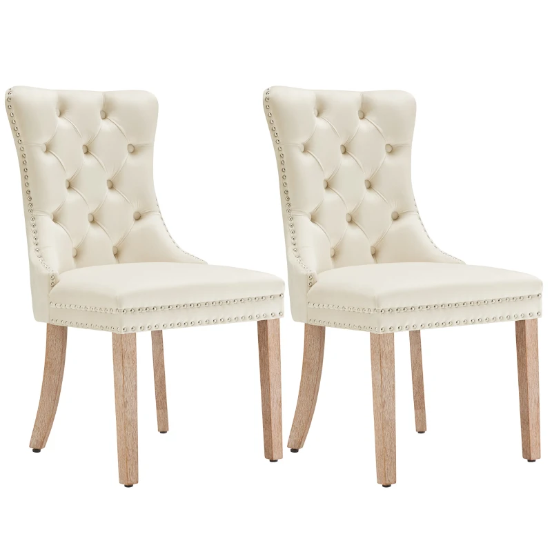 Set di 2 sedie imbottite per sala da Pranzo in Velluto, Design con Cucitura Bottoni, 50x46x91 cm, Beige