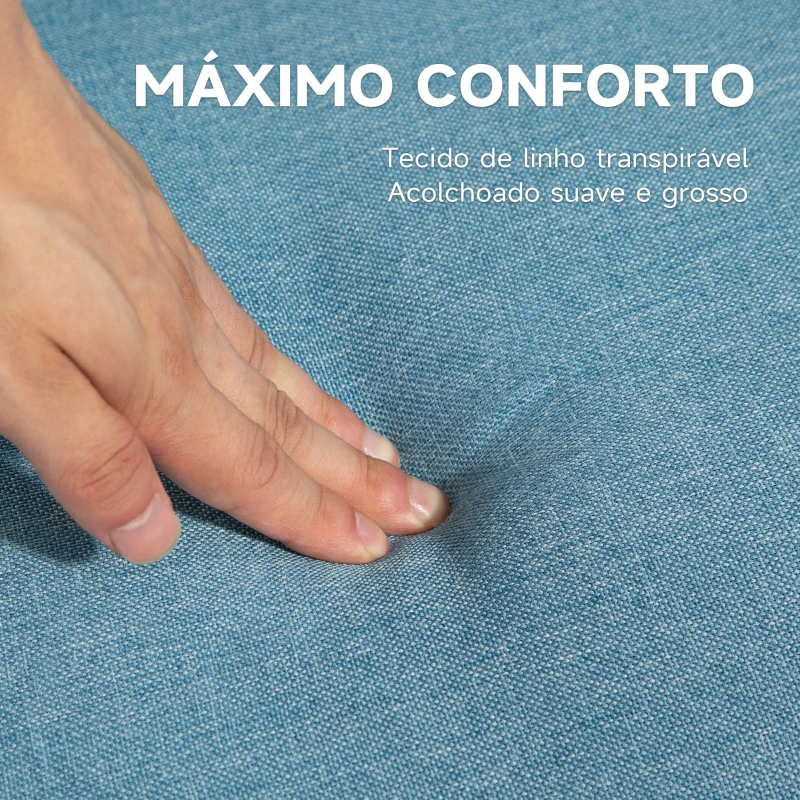 HOMCOM Sofá Cama de 2 Lugares com Encosto Ajustável em 3 Posições Apoio para os Braços e Pés de Madeira 173x75x73 cm Azul Claro