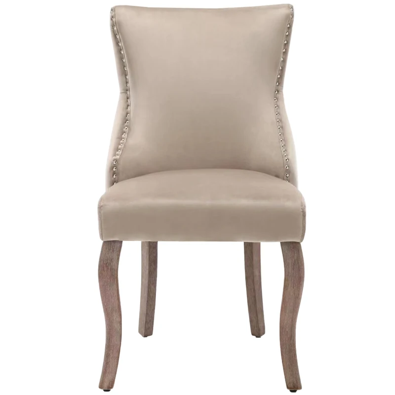 Set de 2 scaune tapițate pentru sufragerie cu detalii de nasturi și nituri metalice, 50x52x91 cm, Bej