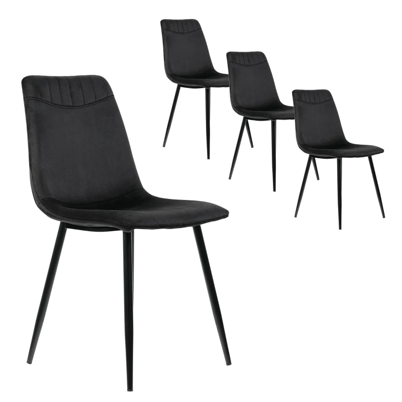 Set di 4 sedie imbottite da Pranzo in velluto con Schienale, Struttura in Metallo, Design Ergonomico, 43x40x86 cm, Nero