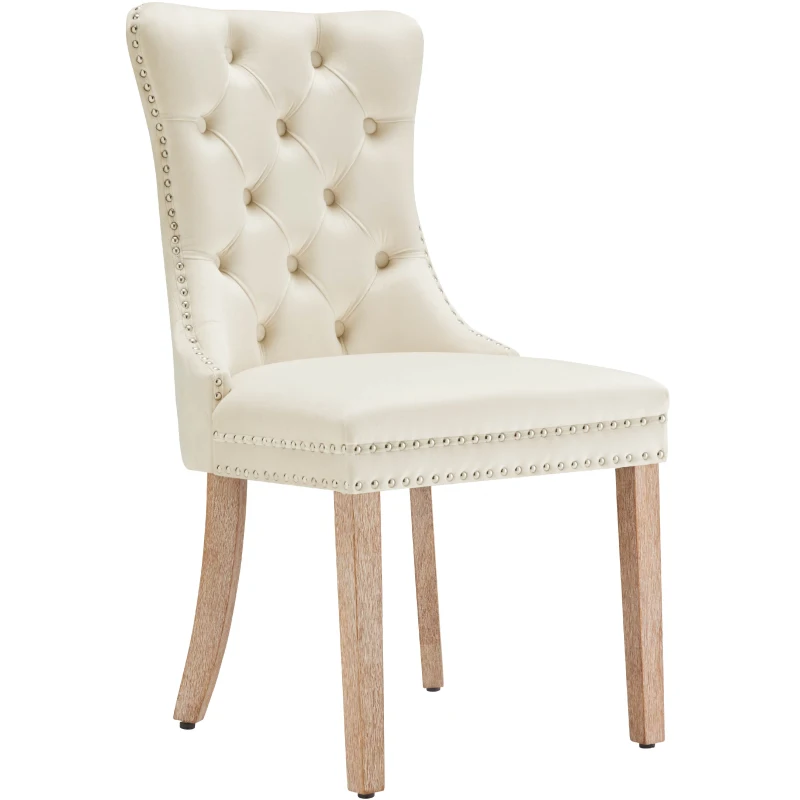 Set di 2 sedie imbottite per sala da Pranzo in Velluto, Design con Cucitura Bottoni, 50x46x91 cm, Beige
