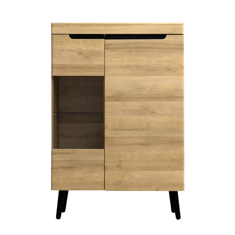 Credenza moderna con ante in vetro, ideali per Soggiorno e cucina, Colore Naturalea
