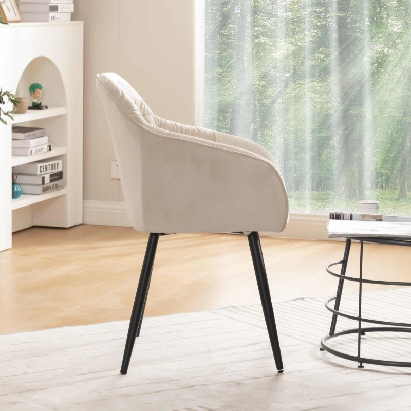 Set di 2 sedie imbottite per sala da Pranzo in Velluto con Braccioli, 44x52x85 cm, Beige