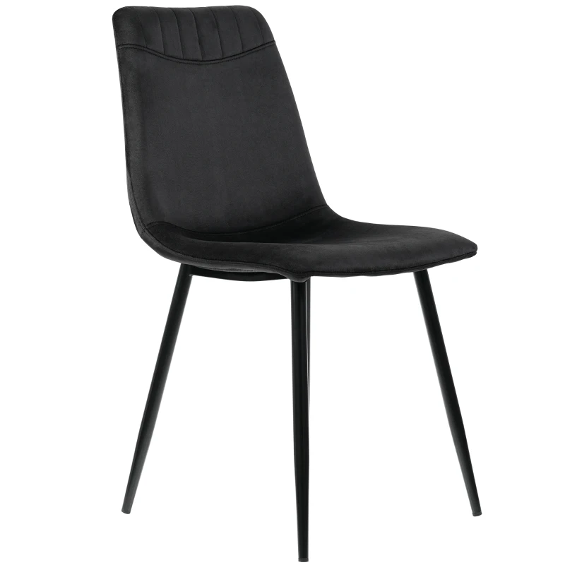 Set di 4 sedie imbottite da Pranzo in velluto con Schienale, Struttura in Metallo, Design Ergonomico, 43x40x86 cm, Nero