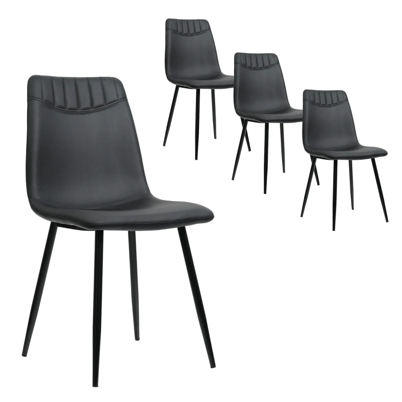 Set di 4 sedie imbottite da Pranzo in PU Pelle con Schienale, Struttura in Metallo, Design Ergonomico, 43x40x86 cm, Nero