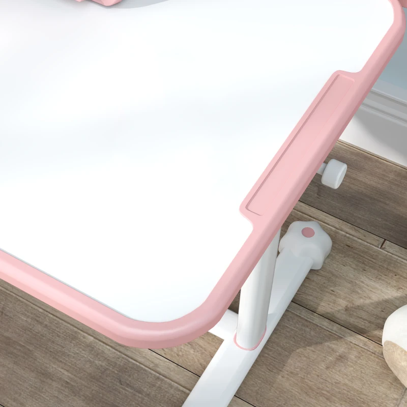 AIYAPLAY Set Birou pentru Copii 3-12 Ani Reglabil pe Înălțime și Blat Înclinabil la 45°, 80x55x107.5 cm, Culoare Roz(m-9)