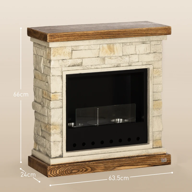 HOMCOM Șemineu pe Bioetanol cu 3 Arzătoare, Capacitate 1,2L și Acoperire 16-18m², 63,5x24x66 cm, Maro