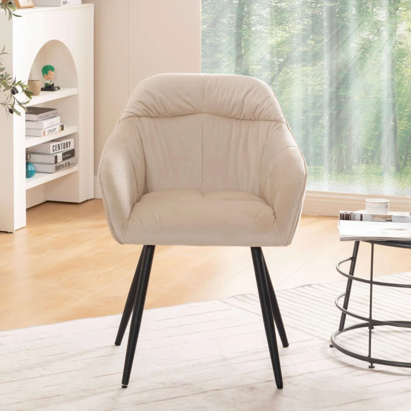 Set di 2 sedie imbottite per sala da Pranzo in Velluto con Braccioli, 44x52x85 cm, Beige