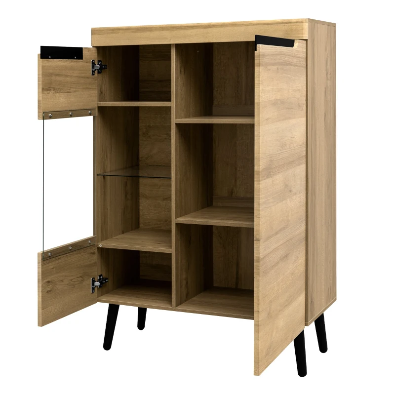 Credenza moderna con ante in vetro, ideali per Soggiorno e cucina, Colore Naturalea