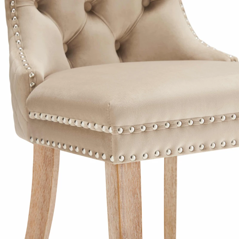 Set di 2 sedie imbottite per sala da Pranzo in Velluto, Design con Cucitura Bottoni, 50x46x91 cm, Marrone Chiaro