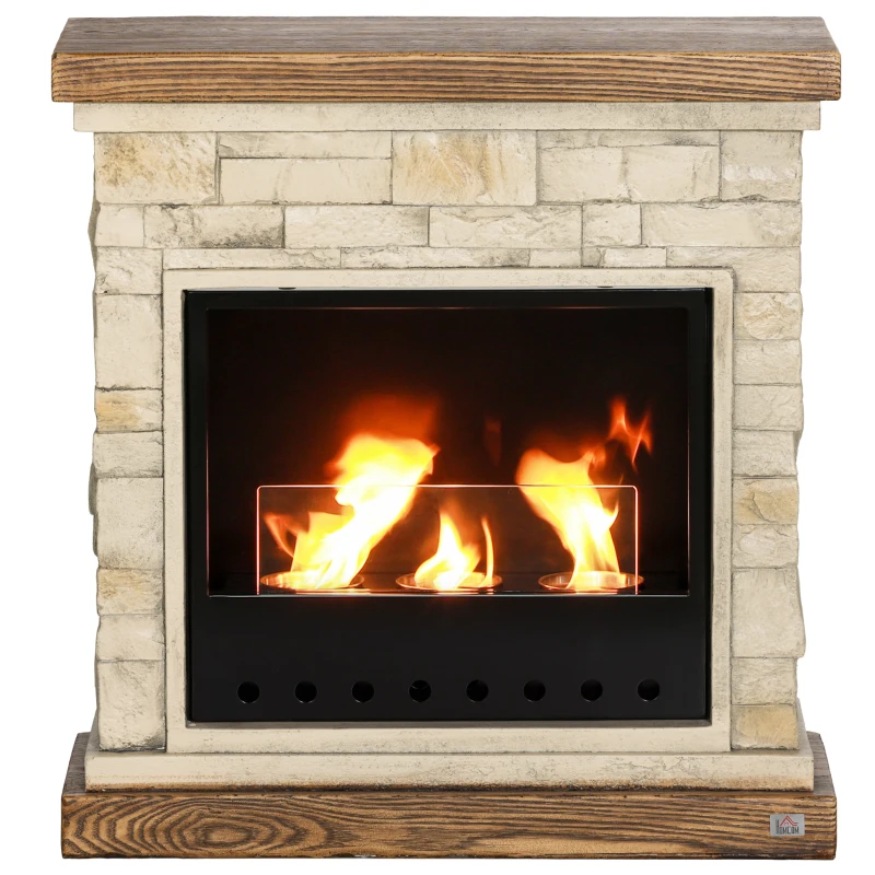 HOMCOM Șemineu pe Bioetanol cu 3 Arzătoare, Capacitate 1,2L și Acoperire 16-18m², 63,5x24x66 cm, Maro