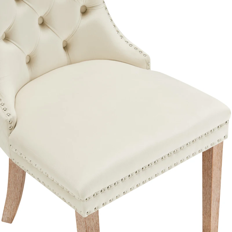 Set di 2 sedie imbottite per sala da Pranzo in Velluto, Design con Cucitura Bottoni, 50x46x91 cm, Beige