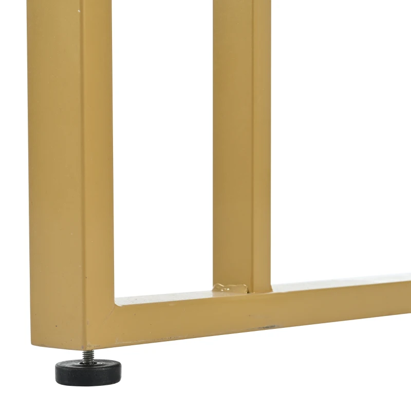 Masă de prânz modernă dreptunghiulară, cu blat din MDF cu model de marmură, 140x80x75 cm, Alb+Auriu