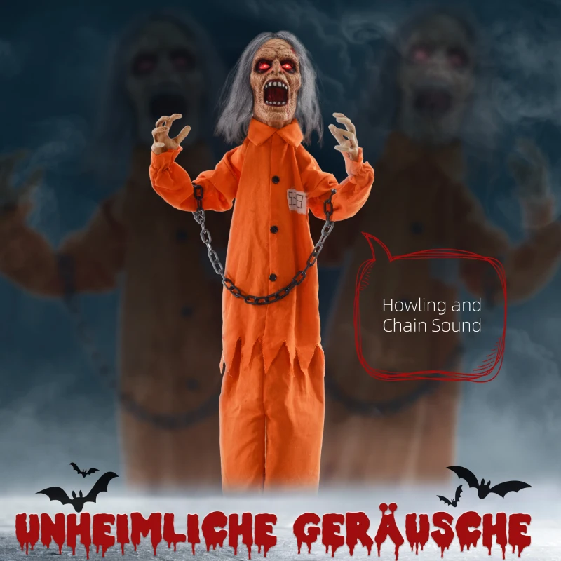 HOMCOM Geest van de Gevangene, Halloween deco, griezelige geluiden, rode ogen, beweegbaar, Oranje