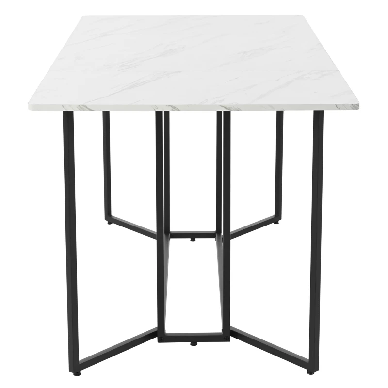 Masă de prânz modernă dreptunghiulară, cu blat din MDF cu model de marmură, 140x80x75 cm, Alb+Negru