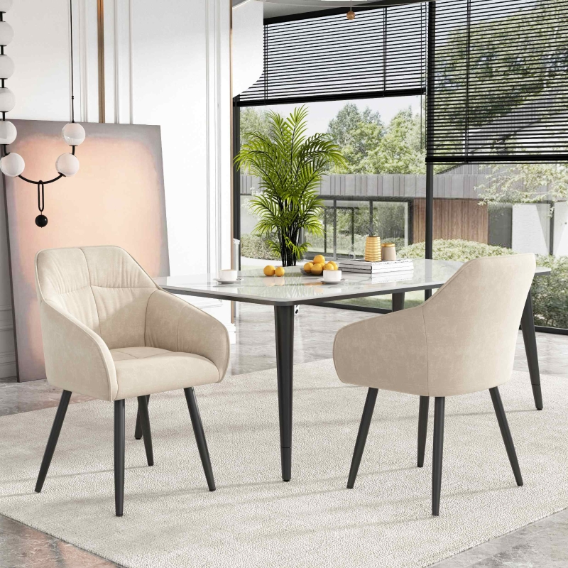 Set Di 2 Sedie Da Pranzo Imbottite In Tessuto Beige Con Gambe In Metallo – Moderne, Ergonomiche, Portata 136 Kg, Antigraffio