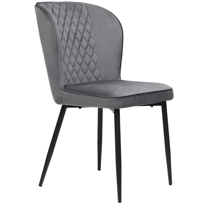 Set de 2 scaune tapițate pentru sufragerie din catifea cu spătar și structură din metal, 47x43x86 cm, Gri