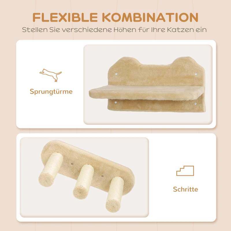 PawHut Katten Klimset voor Wand- en Plafondmontage, Geschikt voor Katten tot 5 kg, Beige