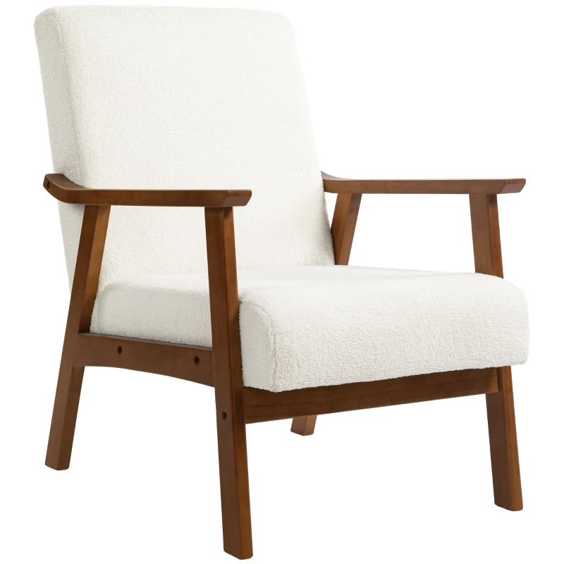 HOMCOM Boucle Seat Mid Century Accent Chair - White