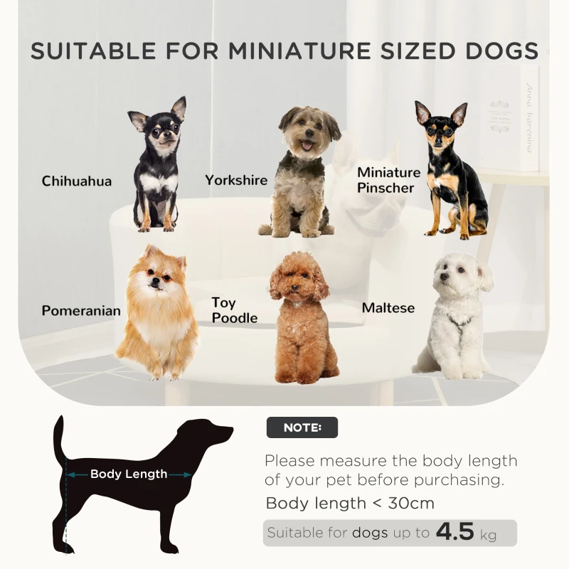 PawHut Canapea Tapițată pentru Câini cu Spătar și Pernă Detașabilă, Culcuș pentru Pisici de Interior, 65x64x37 cm, Crem